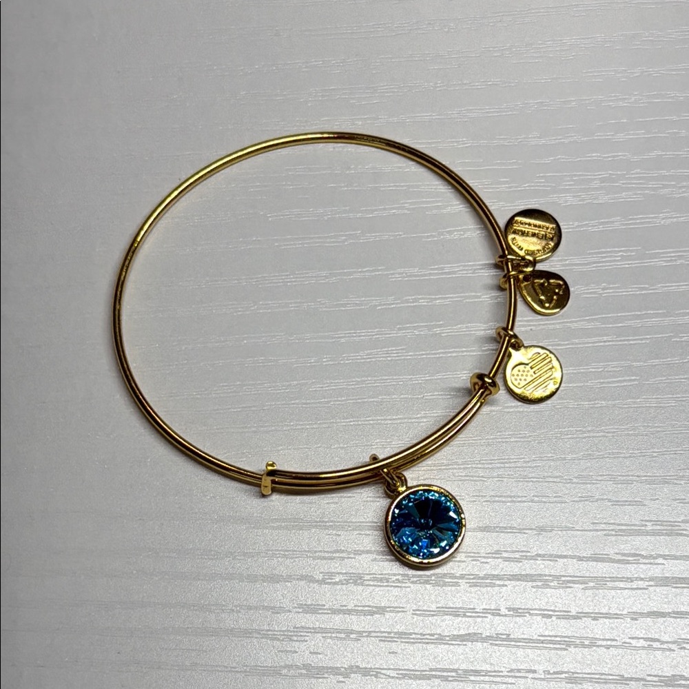 Alex and Ani- Gold Bangle Bracelet with march birthstone